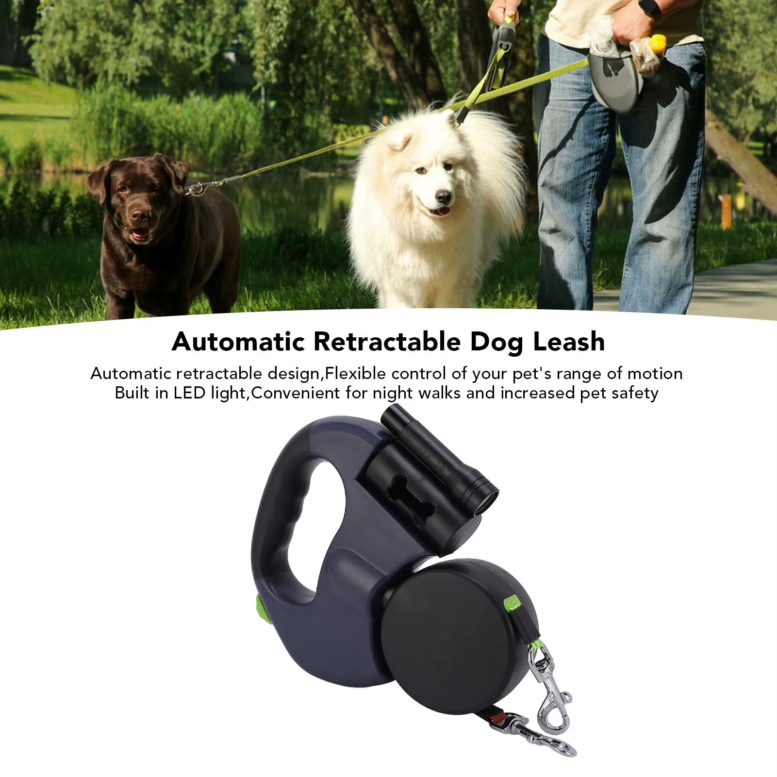 Automatic Retractable Dog Leash Built in LED Light Stretch Resistant Comfortable Grip Pet Traction Leash for Medium Small Dogs