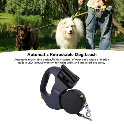 Automatic Retractable Dog Leash Built in LED Light Stretch Resistant Comfortable Grip Pet Traction Leash for Medium Small Dogs